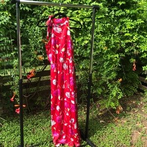 Red Floral Silk Maxi Dress